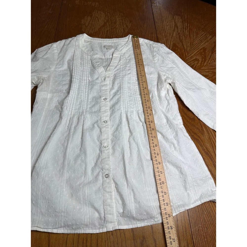Talbots White Swiss Dot Pintuck 100% Cotton 3/4 Sleeve Button Down Blouse M - Picture 5 of 6